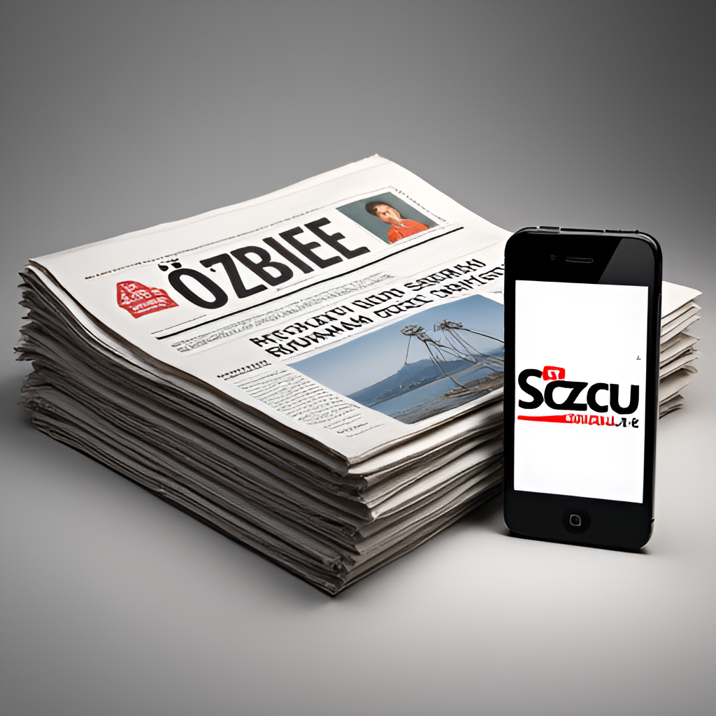 An image depicting a stack of Sözcü newspapers alongside a tablet or phone displaying the sozcu.com.tr website or Sözcü TV logo, symbolizing the newspaper's transition and presence across different media platforms.