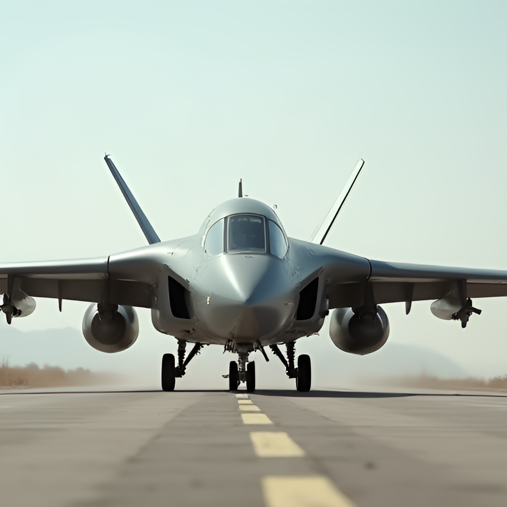 A dynamic shot of the Bayraktar Akıncı TİHA prototype or operational model, perhaps on a runway or in flight, emphasizing its size and multiple hardpoints. Include some motion blur or background detail to show it in action. Cinematic or realistic style.