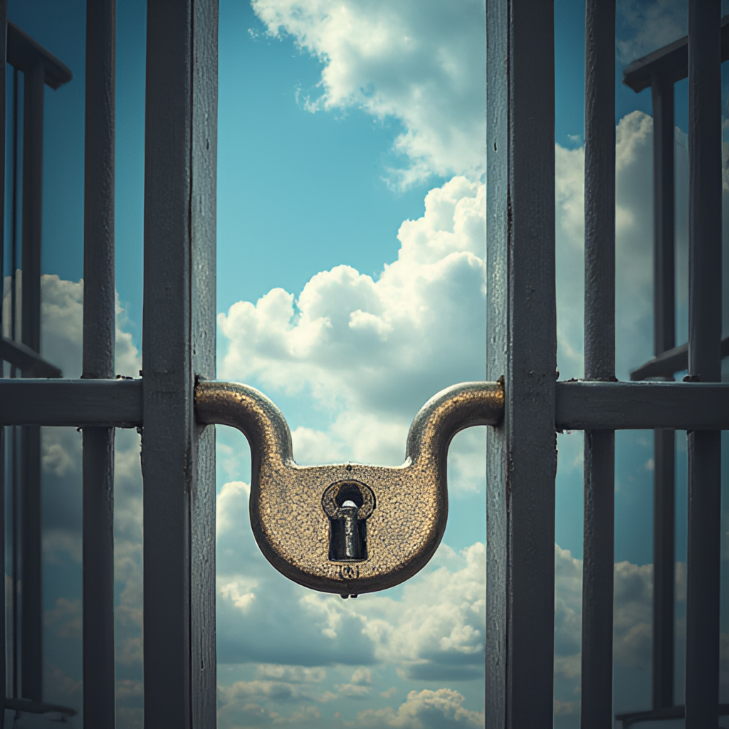 A symbolic image showing a key unlocking a lock, representing release or reform in the justice system, possibly with a background of prison bars transforming into open sky.