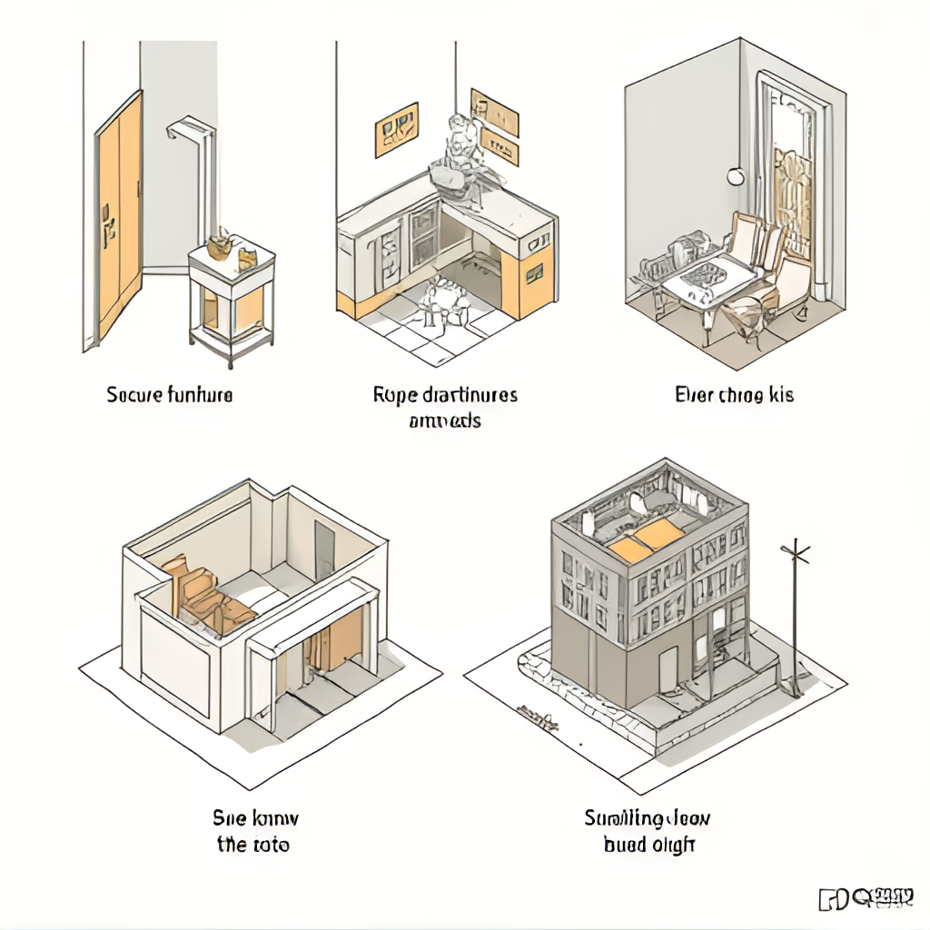 A conceptual image illustrating earthquake preparedness steps, such as securing furniture, preparing an emergency kit, or depicting a building undergoing seismic retrofitting or urban transformation, with a sense of hope and resilience.