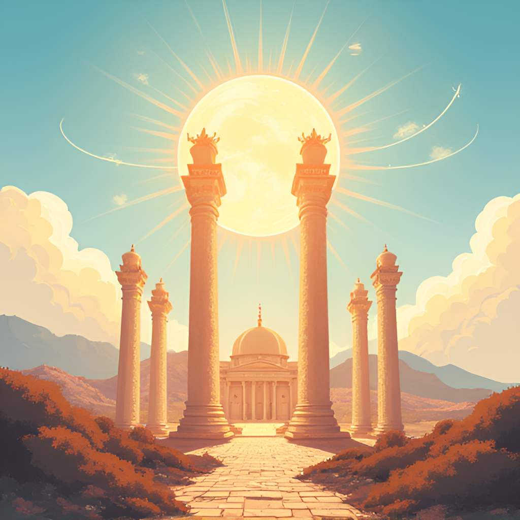 A conceptual illustration depicting the foundational pillars of the Turkish Republic, such as equality, justice, and education, rising from the Anatolian landscape towards a bright, modern future.