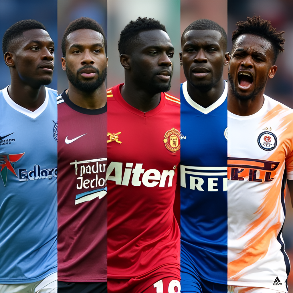 A collage or split image showing Romelu Lukaku in the jerseys of different clubs he played for (Anderlecht, Everton, Man Utd, Inter, Chelsea, Roma, Napoli) representing his transfer journey.